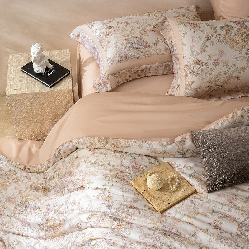 Reversible Botanical-Print Cotton Sateen Duvet Cover Set with Silky Sateen Reverse & Hidden Closure