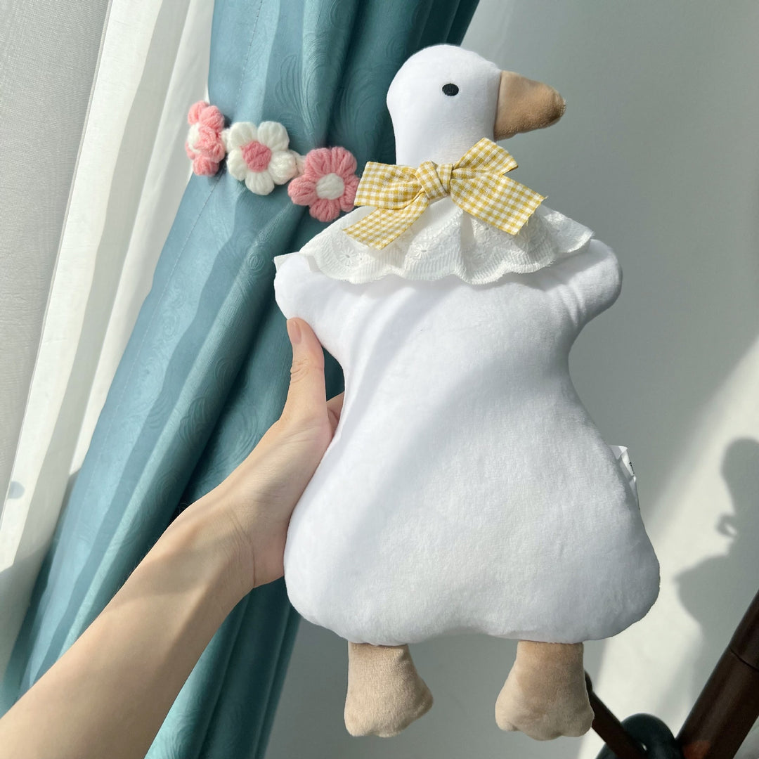 Plush Duck Comforter Pillow with Gingham Bow