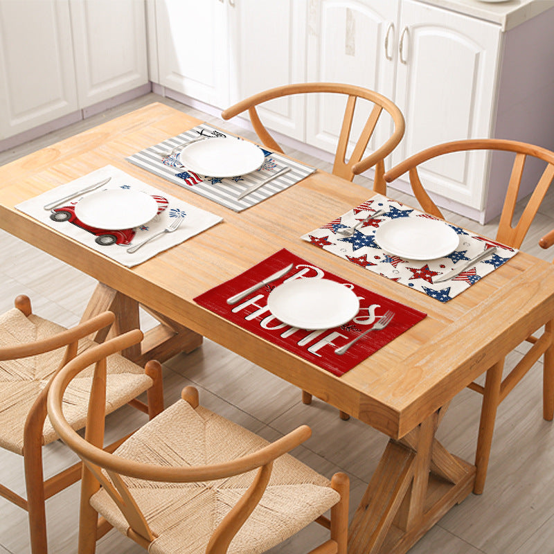 Patriotic Cotton-Linen Table Placemat with Americana Star Print
