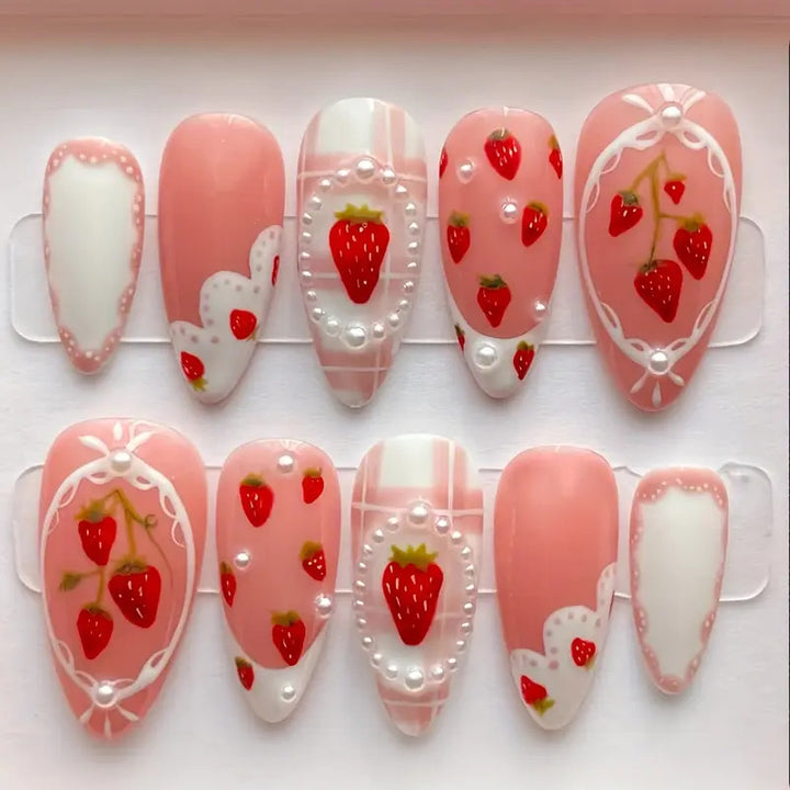 Romantic Heart-Themed Press-On Nail Art Stornfield