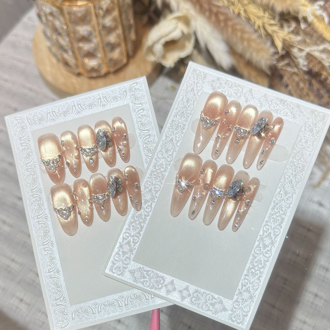 Glittery Rhinestone-Embellished Press-On Nails