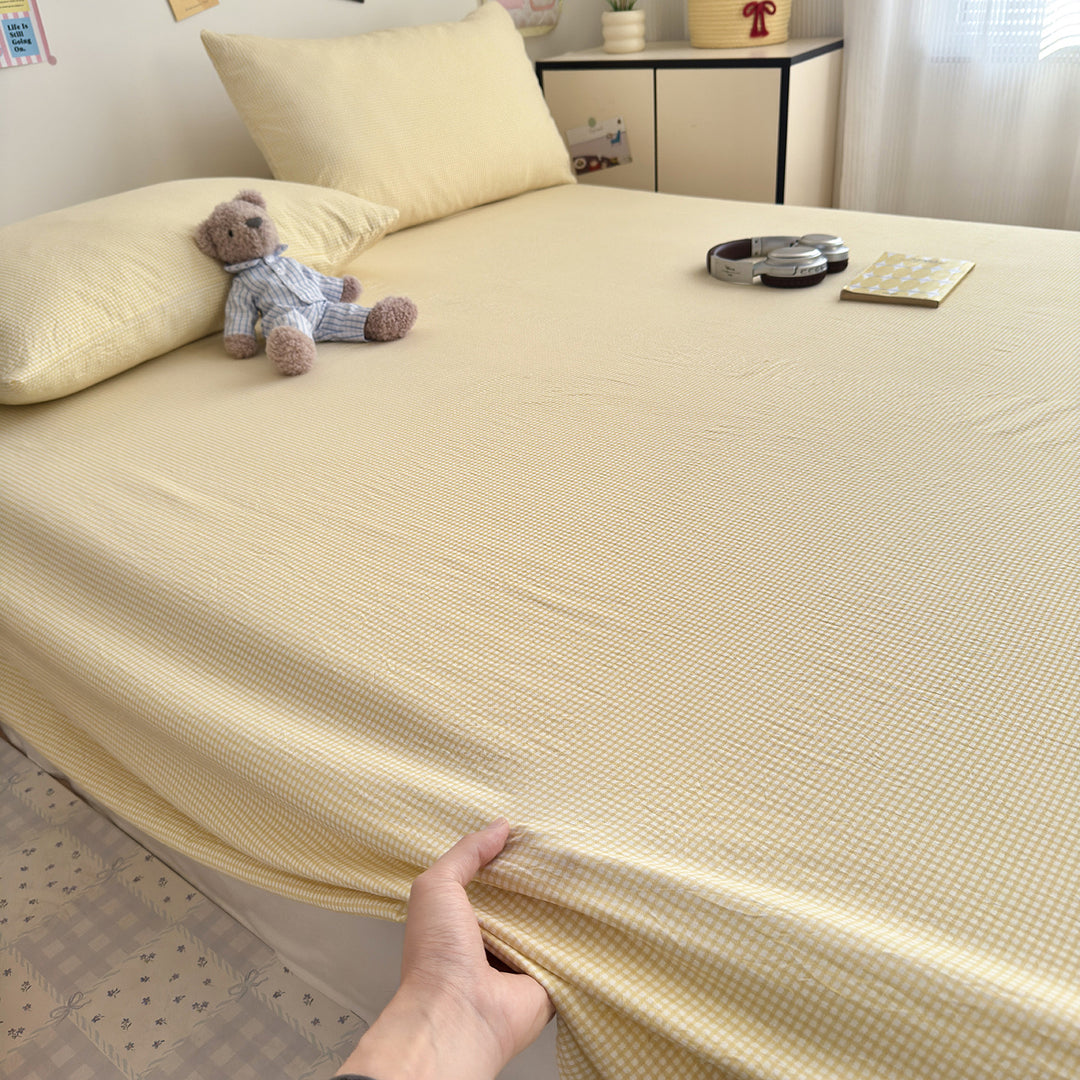 Bow-Print Cotton Sateen Fitted Sheet Set with Pillowcases
