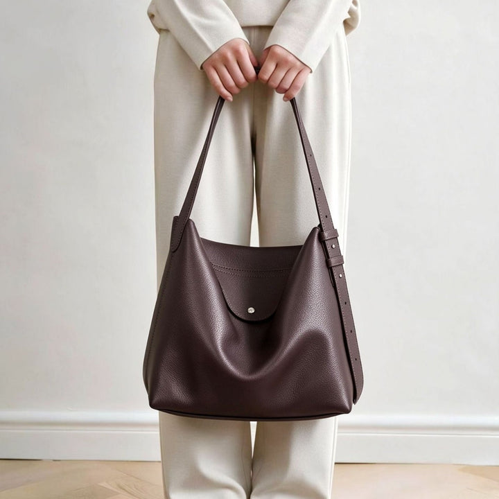 Sculptural Pebbled Leather-Effect Hobo Shoulder Bag with Adjustable Buckle Strap