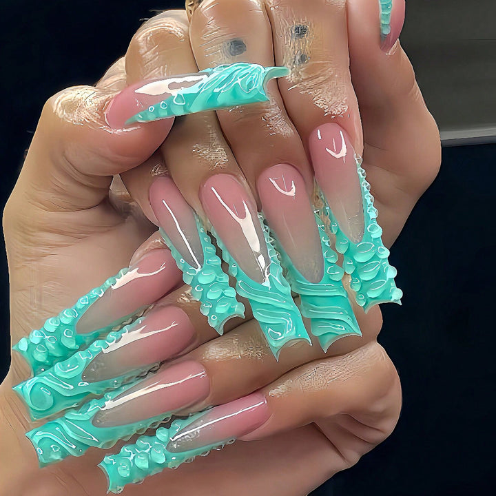 Artistic Long Press-On Nail Art Set with Textured Design Stornfield
