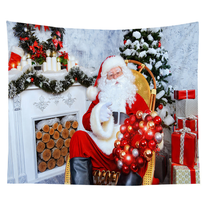 Lightweight Polyester Christmas Fireplace Scene Wall Tapestry Home Decor