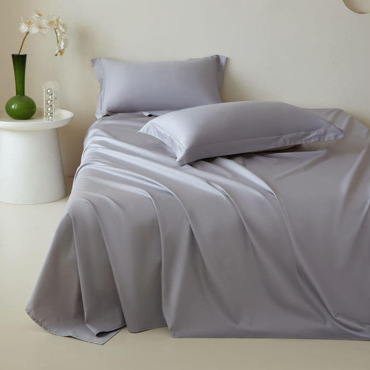 Luxury Cotton Sateen Bed Sheet Set with Deep Pockets and Flanged Pillowcases