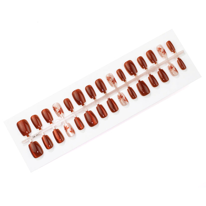Autumn-Themed Press-On Nail Art Set with Leaf Design Stornfield