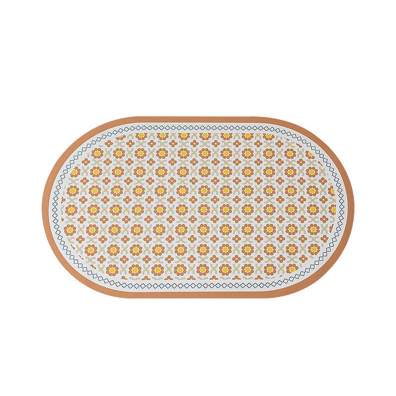 Oval non-slip vinyl mat with fine mosaic print and water-repellent surface Stornfield