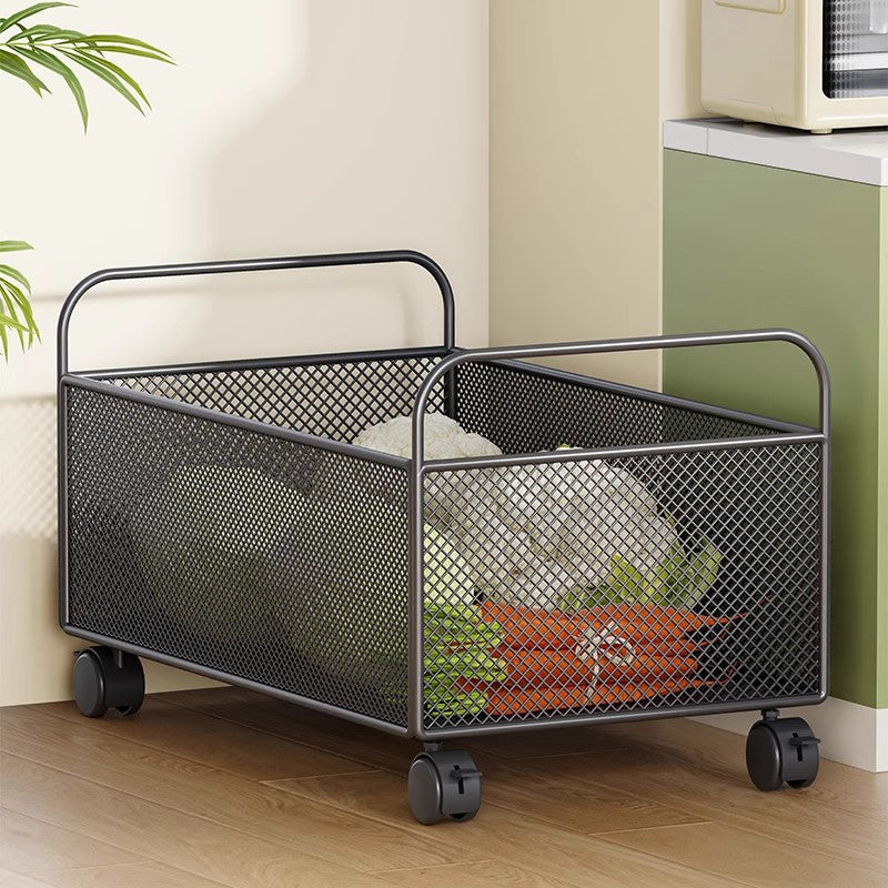 Ventilated Metal Mesh Pantry & Produce Rolling Storage Basket with Tall Handles