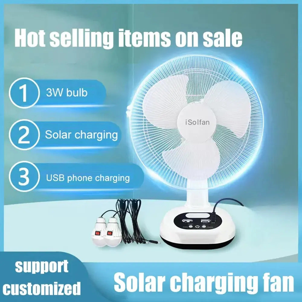 Women's portable solar fan with USB charging function and LED lighting Stornfield