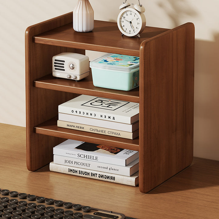Solid Wood Monitor Riser and Desk Organizer with Dual-Level Shelf and Cable Management