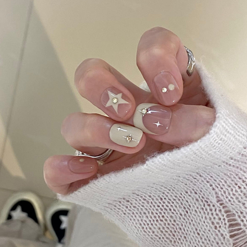 Artistic Press-On Nail Set with Unique Star and Gemstone Designs Stornfield