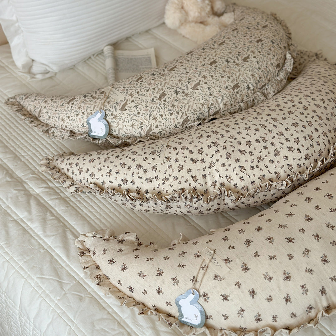 Ergonomic Cotton Maternity Nursing Support Pillow with Ruffled Cover and Bunny Print