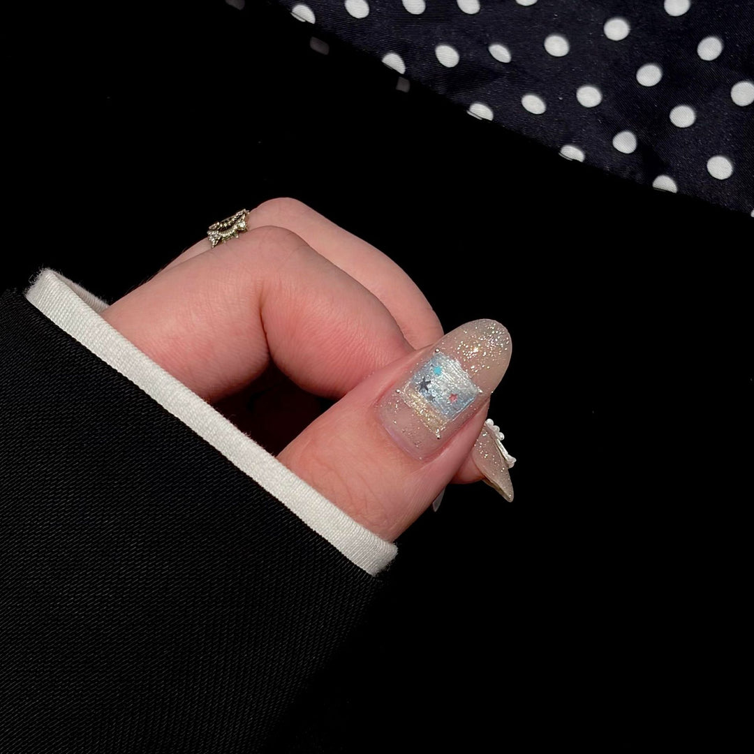 Acrylic Nail Set with Dreamy Glitter and Pearl Designs Stornfield