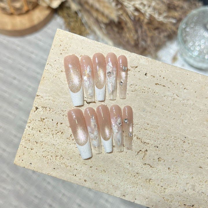 Elegant Press-On Nail Set with Floral and Gemstone Accents Stornfield