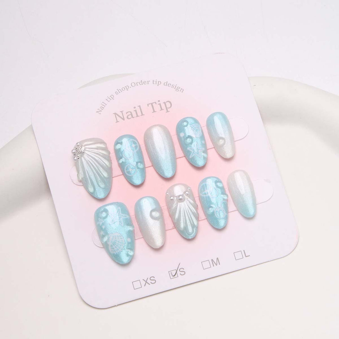 Artistic Ocean-Inspired Press-On Nail Set Stornfield