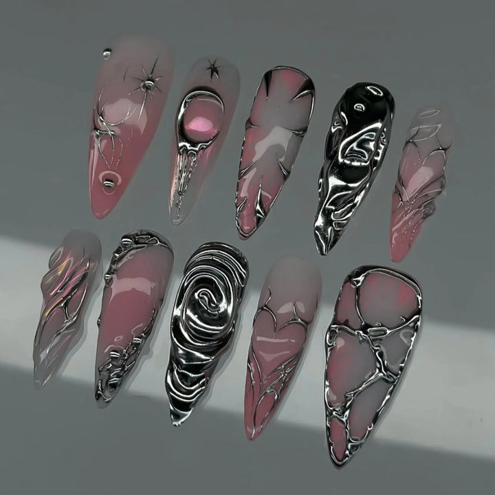 Metallic Artistic Press-On Nail Set