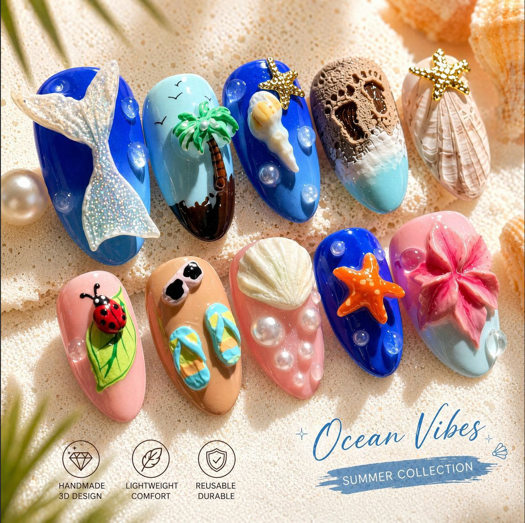 Artificial nail set with maritime patterns Stornfield