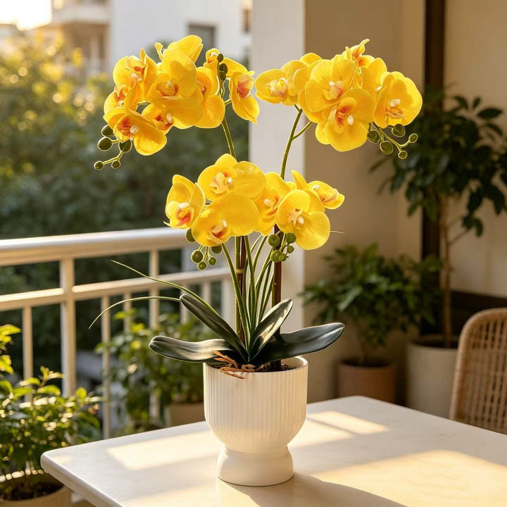 Elegant Faux Orchid Arrangement for Tabletop Home Decor