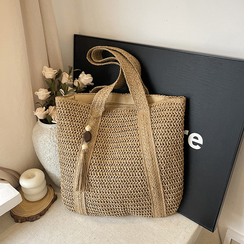 Handwoven Straw Beach Tote Bag