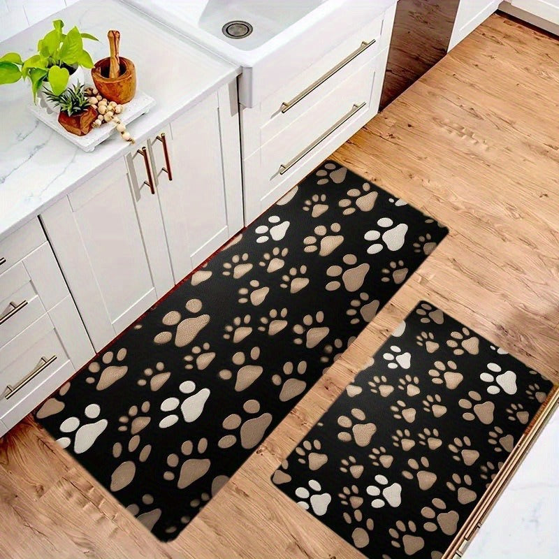 Playful Paw Print Kitchen Mat Set