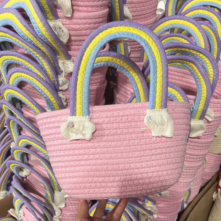 Women's handmade basket bag with color-coordinated handle accents Stornfield