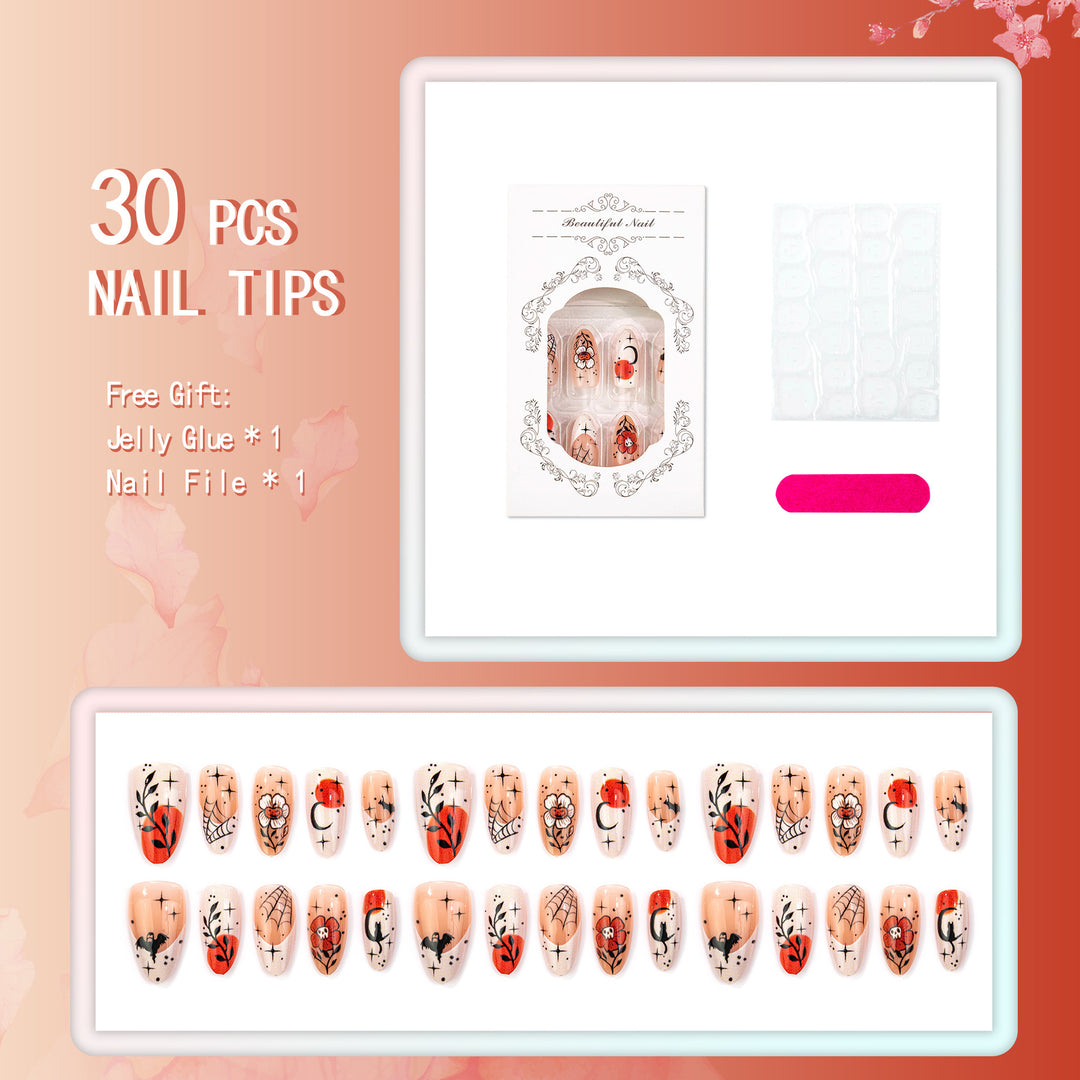 Artistic Halloween-Themed Press-On Nail Art Set
