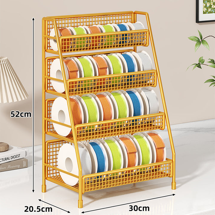 Angled Multi-Tier Spool and Tape Storage Rack with Wire Mesh Baskets