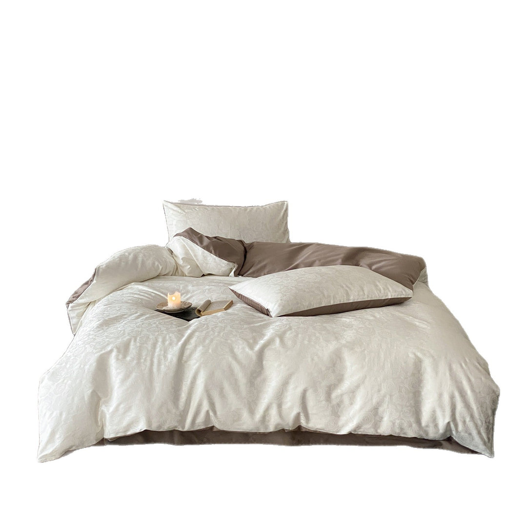 Floral Jacquard Reversible Duvet Cover Set with Silky Sateen Finish