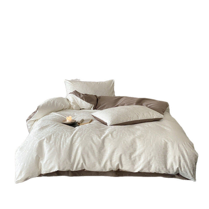 Floral Jacquard Reversible Duvet Cover Set with Silky Sateen Finish