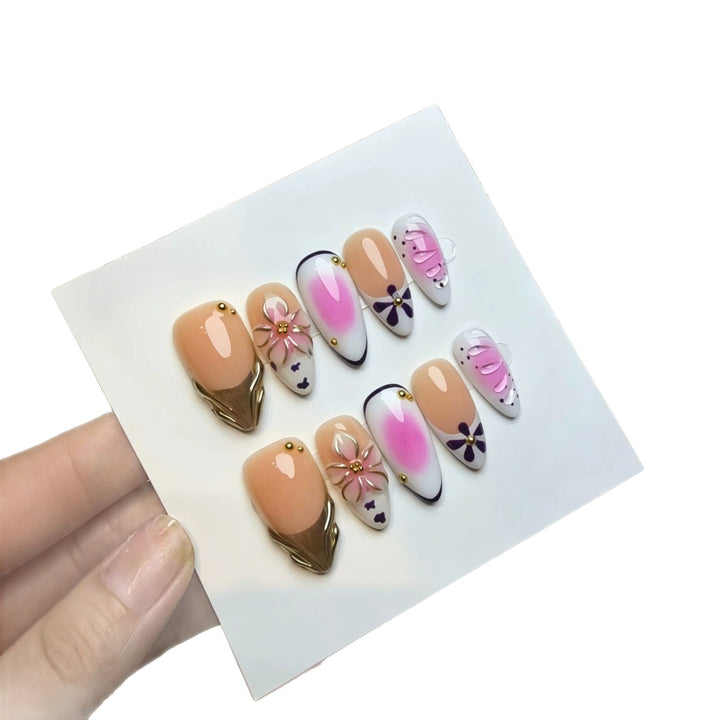 Decorative Press-On Nail Art Set with Floral and Butterfly Designs
