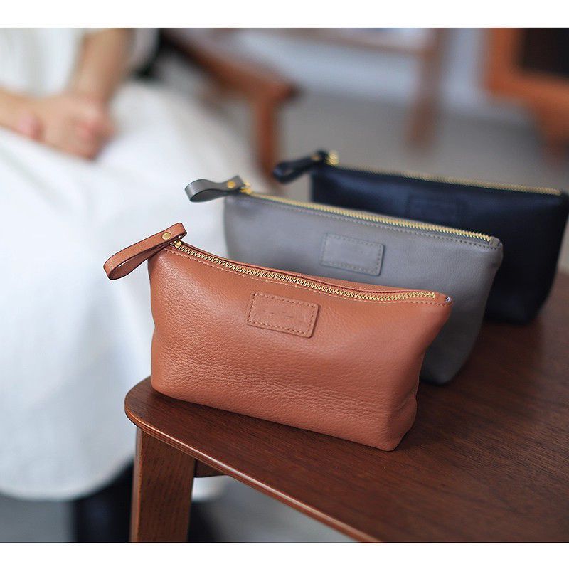 Textured Leather Zip Cosmetic Pouch Stornfield