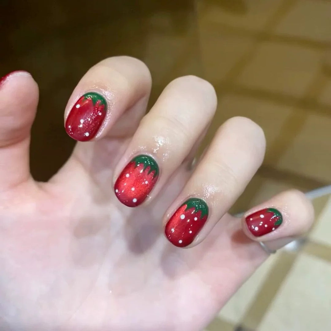 Creative Strawberry-Themed Press-On Nail Art Set