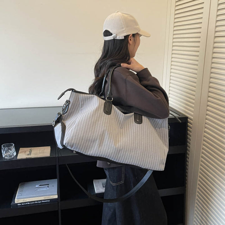 Checked Fabric Travel Duffle Bag