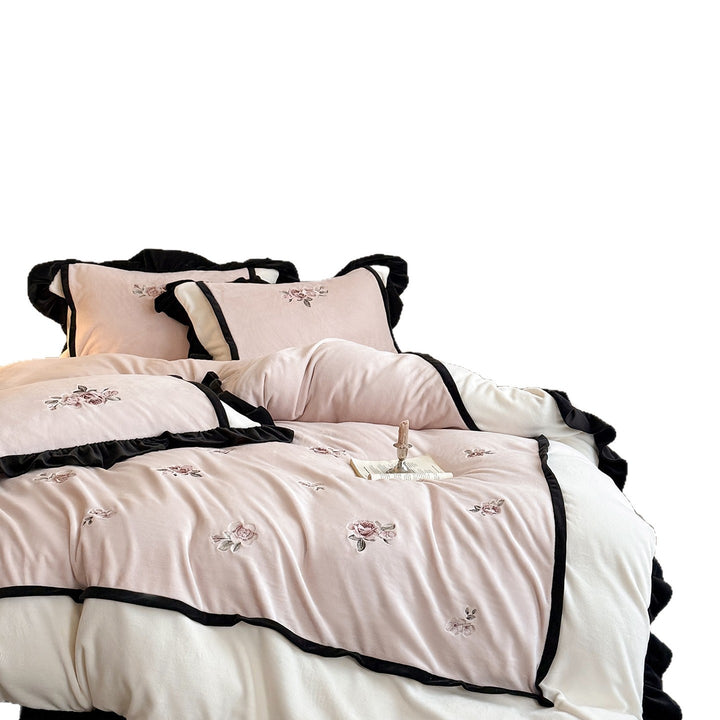 Luxury Embroidered Floral Ruffle Duvet Cover Set