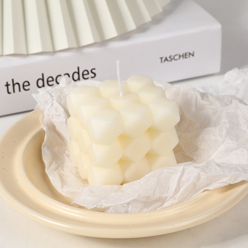 Geometric Honeycomb Cube Sculptural Soy Candle