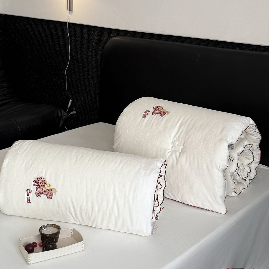 All-Season Down-Alternative Quilted Duvet Comforter with Embroidered Accent