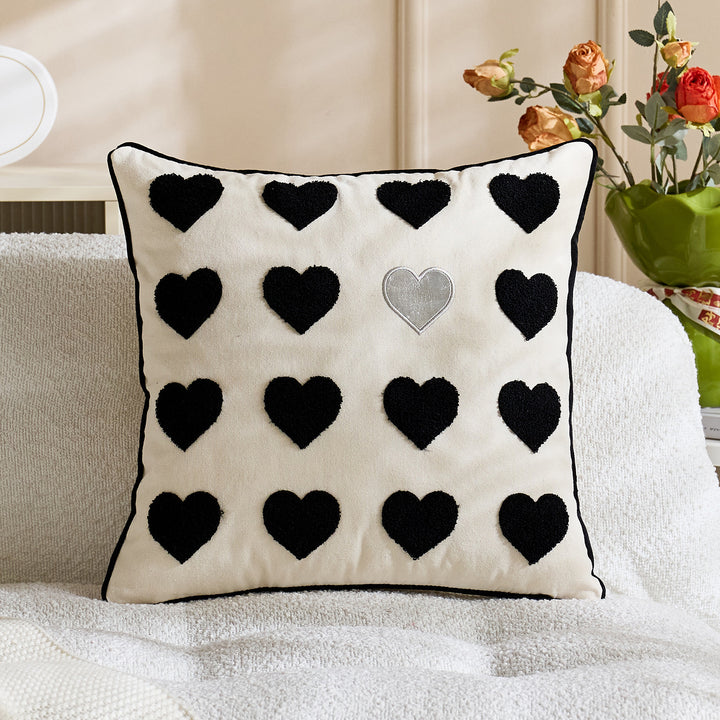 Embroidered Script Love Lumbar Pillow Cover with Tufted Heart