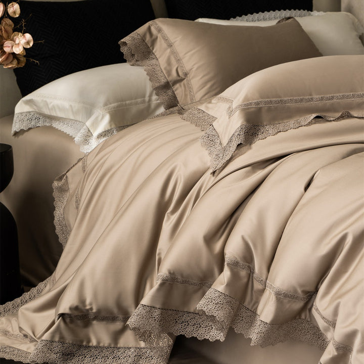 Luxury Lace-Edged Cotton Sateen Duvet Cover Set