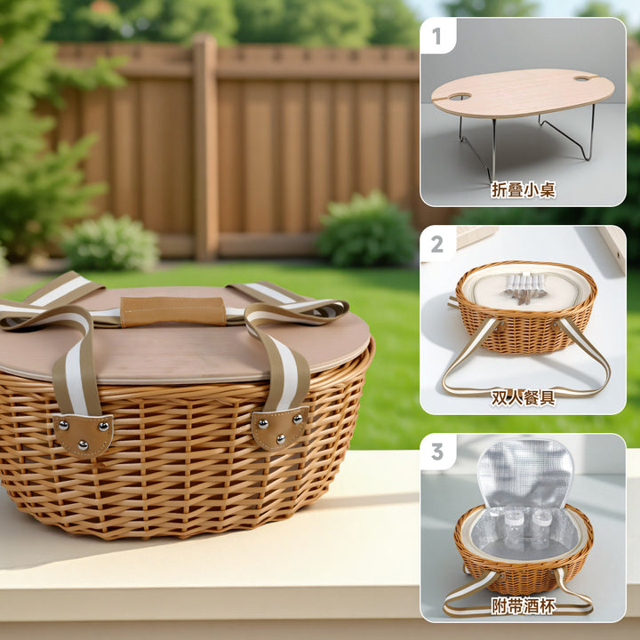 Women’s picnic basket with removable wooden lid and sturdy handles Stornfield
