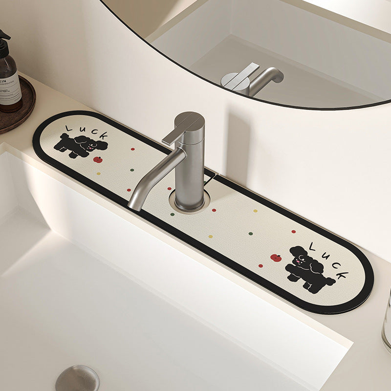 Decorative Anti-Slip Silicone Faucet Counter Tray Mat with Cute Dog Faces