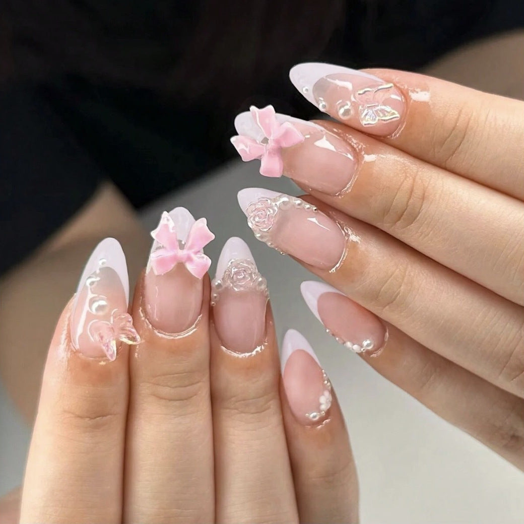 Artificial nail set with romantic flower and glitter accents Stornfield