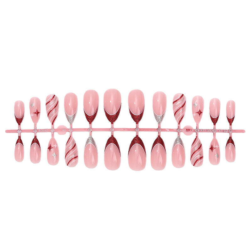 Decorative Press-On Nail Set with Glitter and Striped Design Stornfield