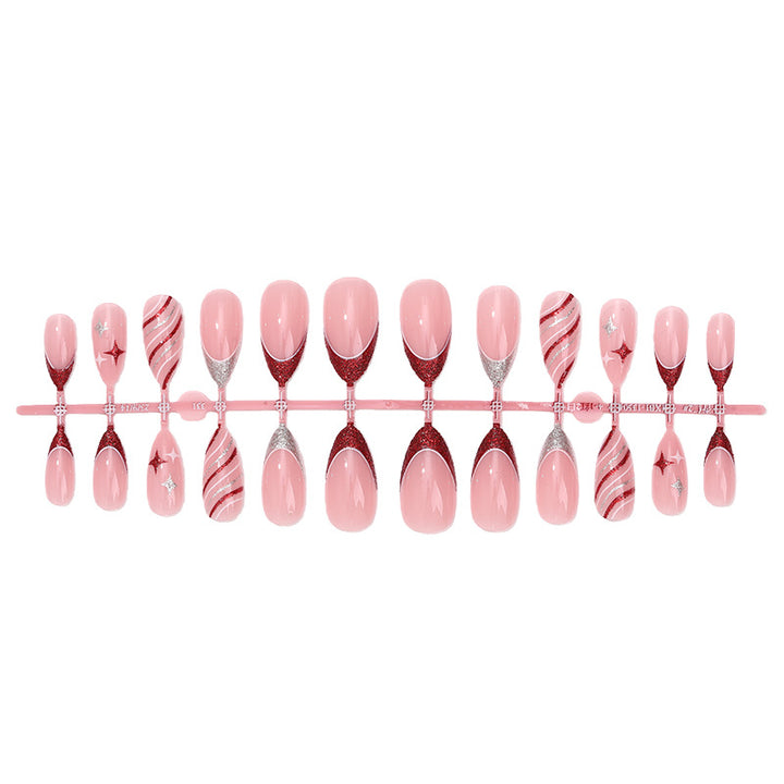 Decorative Press-On Nail Set with Glitter and Striped Design Stornfield