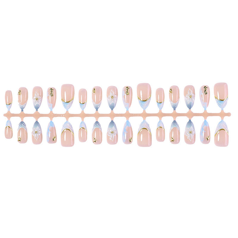 Artificial nail set with elegant flower and gold accents Stornfield