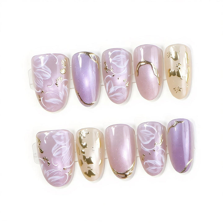 Floral and Metallic Press-On Nail Art Stornfield
