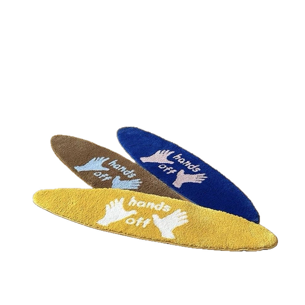 Elongated Tufted Chenille Novelty Floor Runner with 'Hands Off' Graphic