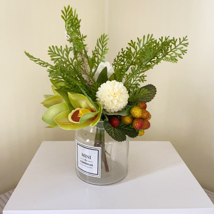 Lifelike Floral Bouquet with Mixed Greenery