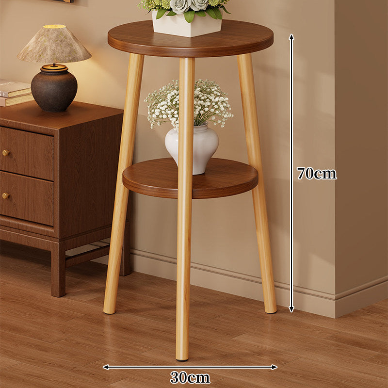 Two-Tier Round Side Table Plant Stand with Solid Wood Tripod Legs
