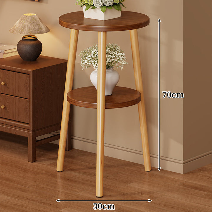 Two-Tier Round Side Table Plant Stand with Solid Wood Tripod Legs